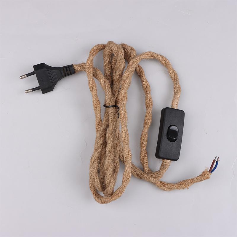 Eu Plug Twisted Hemp Rope Power Cord Retro E27 Lamp Base Socket Cable 1.8 Meters Twine Switch Wire For Wall Lamp Decor