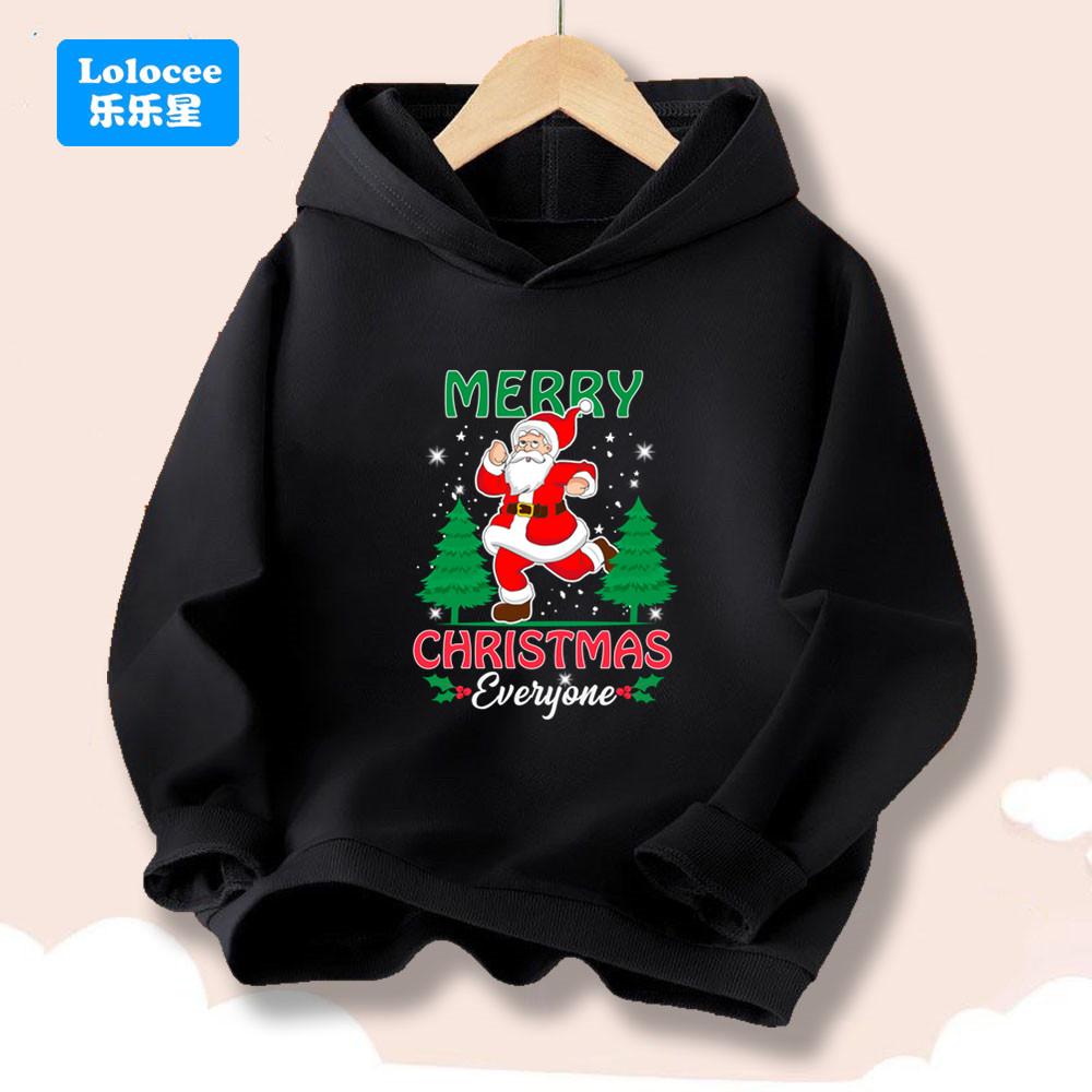Merry Christmas Kids Hoodie- Santa Claus Printed Sweatshirt for Boys Girls, Festive Holiday Pullover Children's Clothes SDLR2