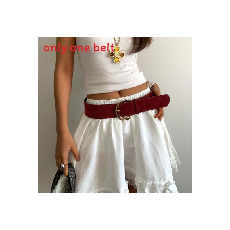 Pu Leather Wide Belt With Gold Buckle For Fashionable Casual Wear