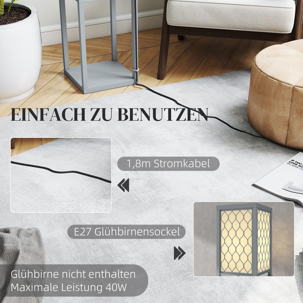 Floor Lamp with Shelf, 3 Compartments, Compact Dimensions, MDF, Light Grey
