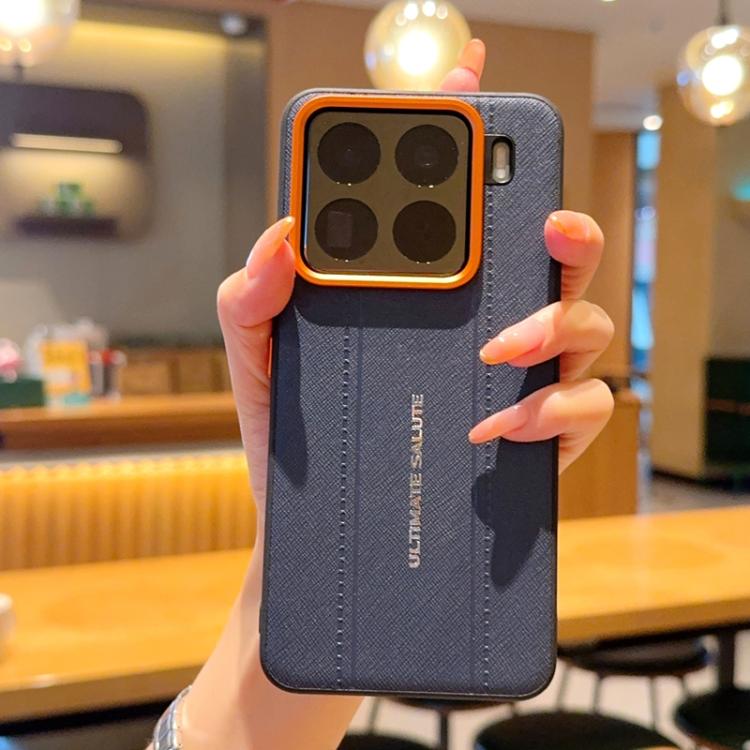 Metal Camera Lens Frame Buttons Vegan Leather Phone Case For Xiaomi 14 Ultra, Shockproof Protective Cover