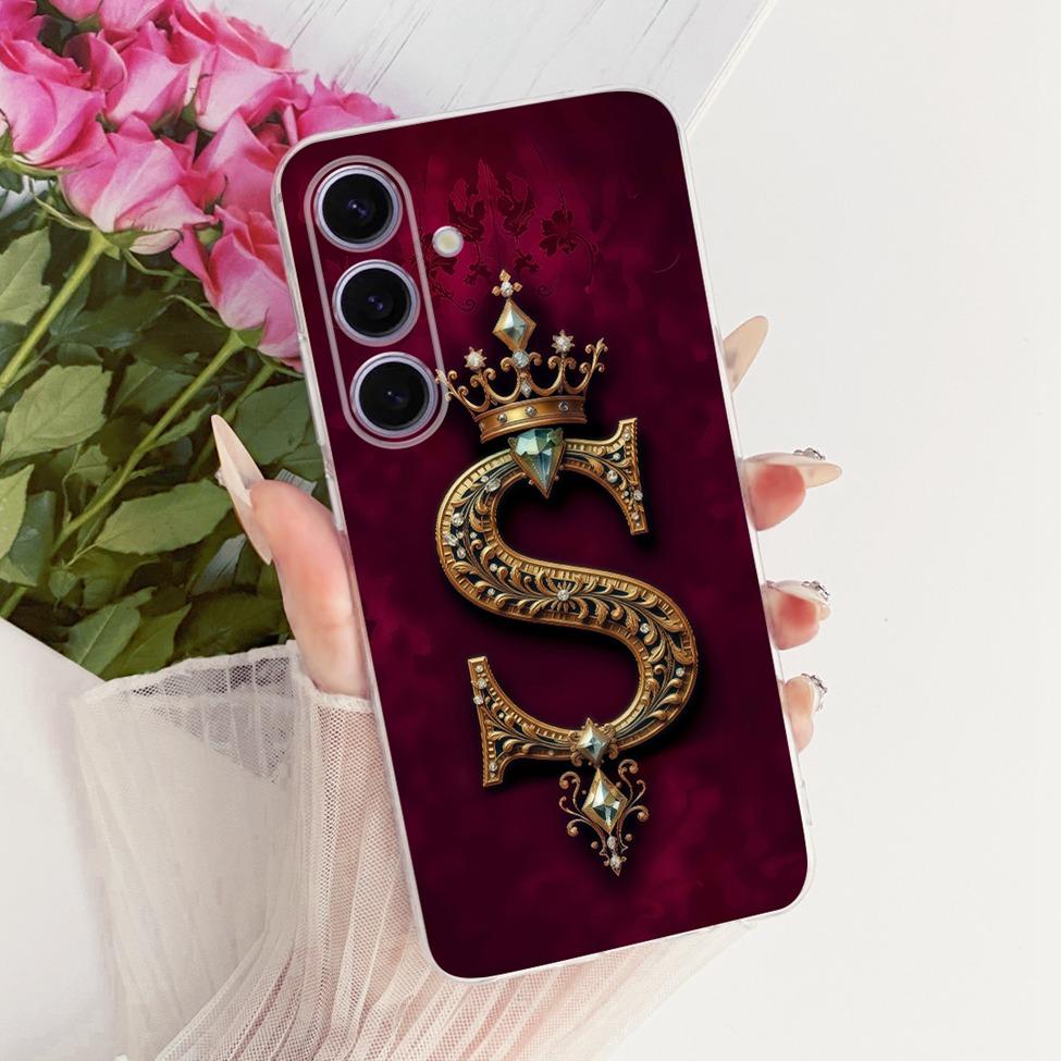 Pouzdro Pro Samsung S24 Kryt Průhledné Luxusní Koruna Písmena A-Z 2D Plochý Vzor Měkké Pouzdro Pro Samsung Galaxy S24 SM-S921B
