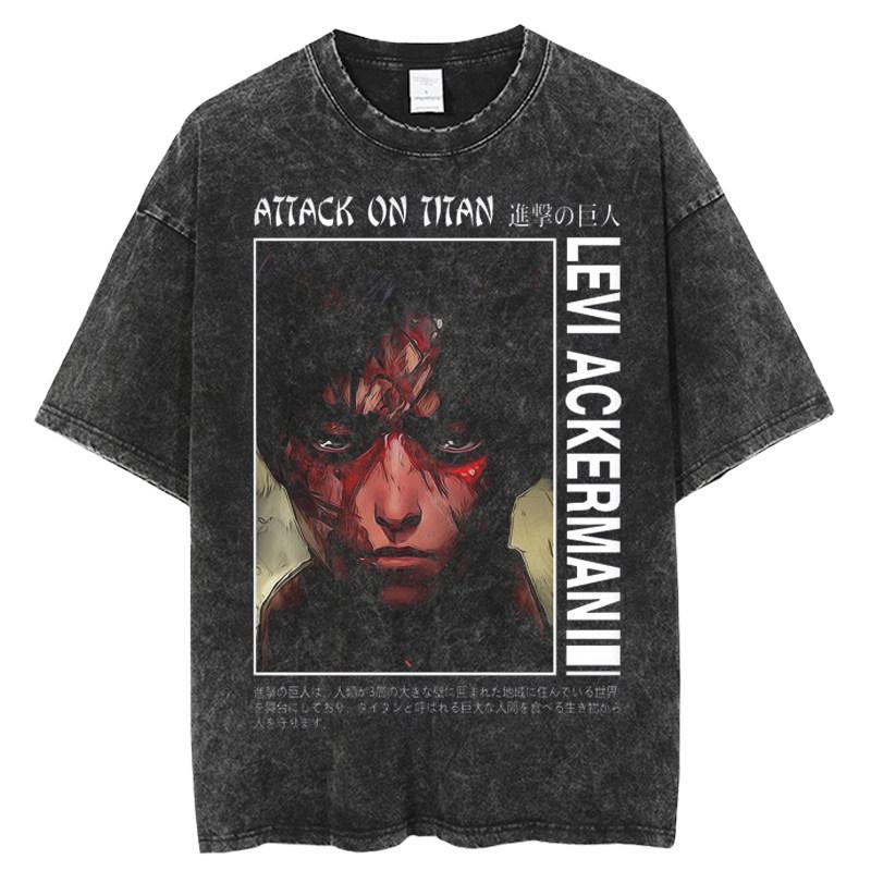 Attack on Titan Levi Ackerman Printed Tshirt Mens and Womens Washed Tshirt High Quality Vintage Cotton Tshirt Harajuku Tops