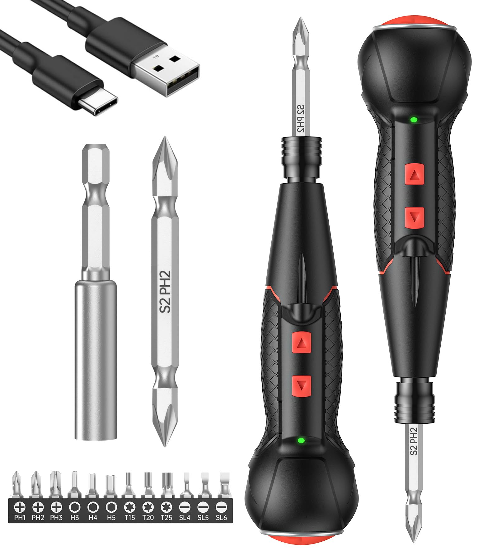 

Compact Electric Screwdriver Enhanced Rechargeable Screwdriver with LED 14 Lightweight Design for Home DIY Work [2025 Model] Type-C Light, Bits,