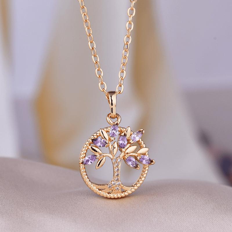 

Stylish Eye-Catching Life Tree Necklace Unique Design Personalized Gift for Birthday Party Anniversary Women фиолетовый