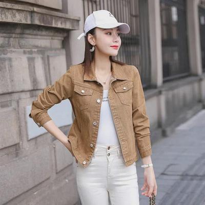 Chaqueta Vaquera Caqui de Mujer - Estilo Coreano Primavera/Otoño 2024, Corte Holgado, Diseño Corto
