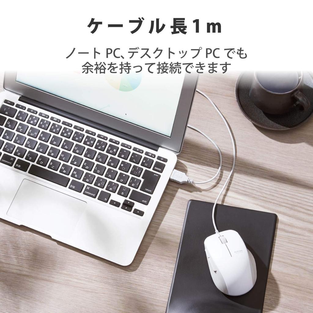 ELECOM Wired Mouse M-BL28UBSKWH 5 Buttons, Rubber Grip, Quiet, White