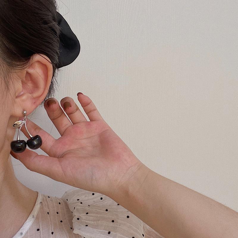 Cute Cherry Drop Earrings, Korean Sweet Creative Fruit Minimalist Jewelry