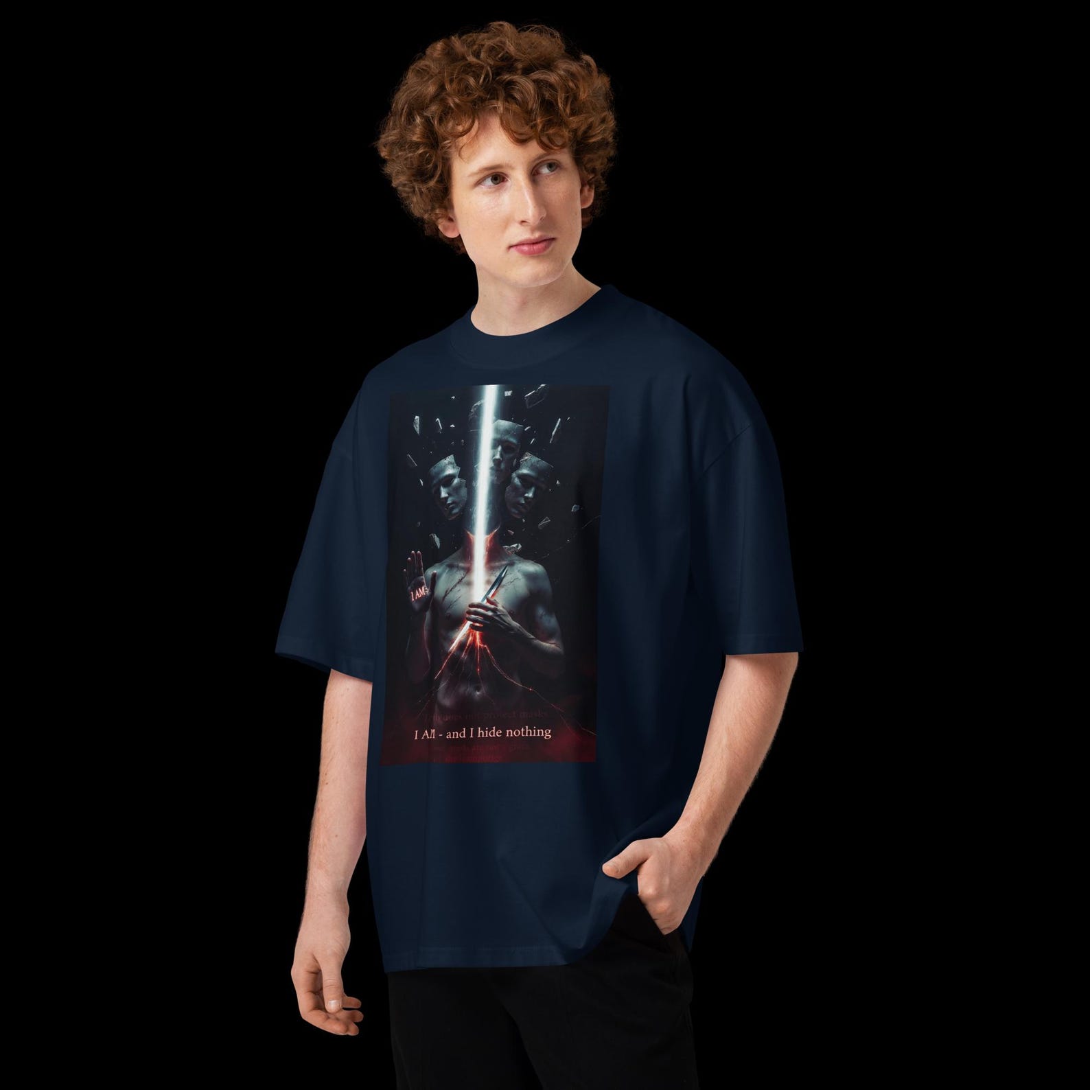 I AM - And I Hide NOTHING | Organic Oversized High Neck Tee | Dark Surrealism Shadow Work Graphic Shirt XL
