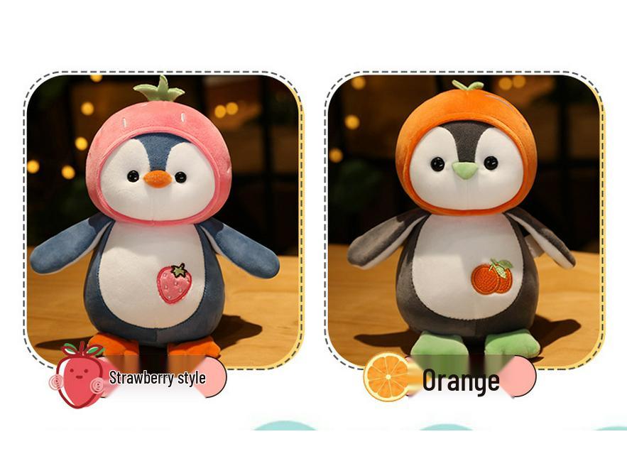 Large Fruit Penguin Pillow: Cute Antarctic Plush Toy for Bed, Huggable Sleeping Doll, Birthday Gift for Girls