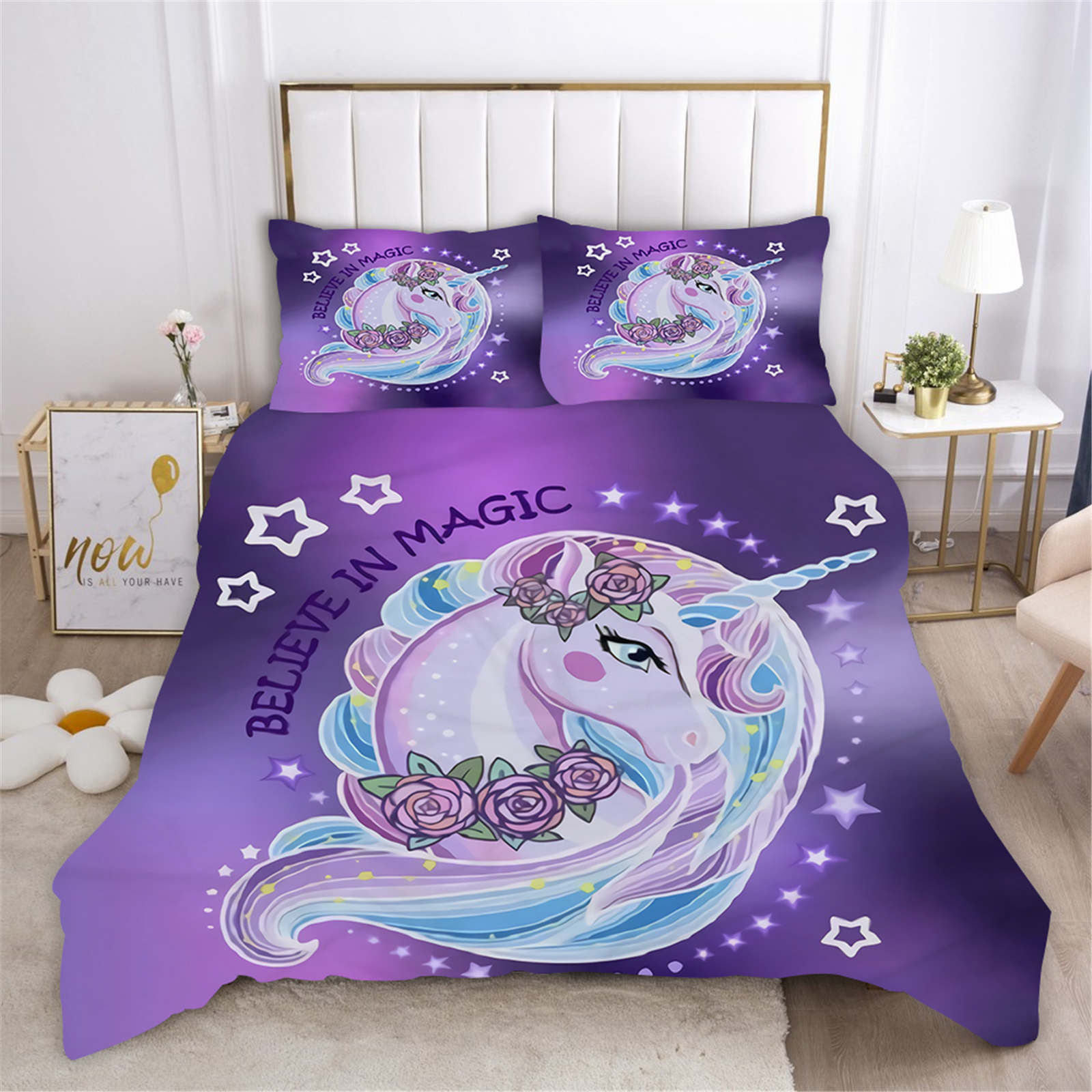 

Unicorn Duvet Cover Set Comforter Bedding 3D Children S Bedding Set 3-Piece 1 Quilt Cover King Size Halloween Christmas 90X200CM
