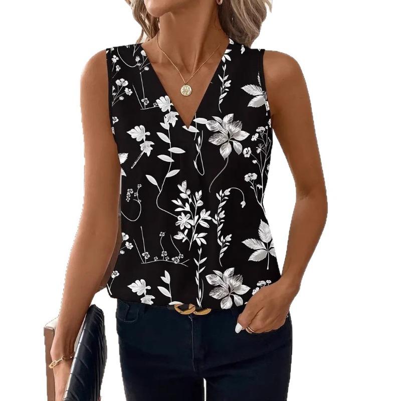 Summer Women's Camisole Vest Casual Round Neck Pullover Digital Print Tops Camisole