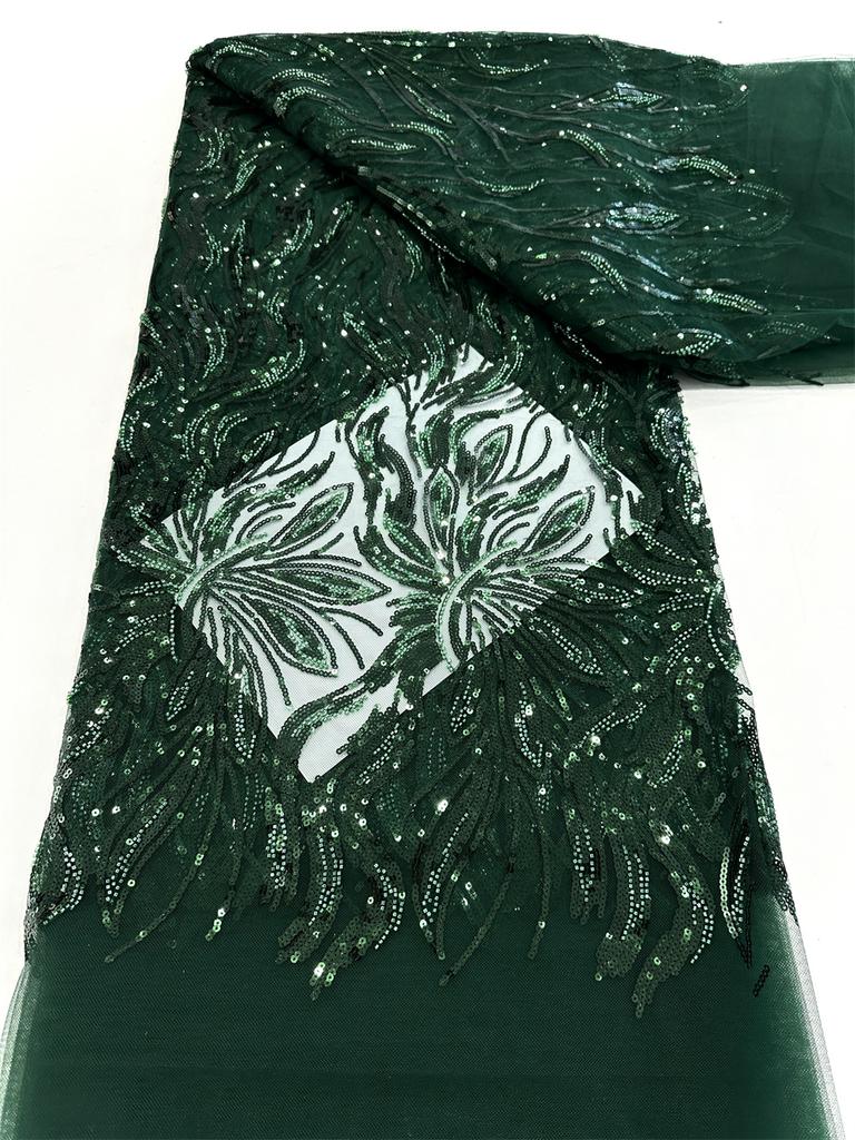 5 Yards Luxury African Sequins Groom Lace Fabric 2025 High Quality French Nigerian Mesh Lace Fabrics For Sewing Dress Wedding