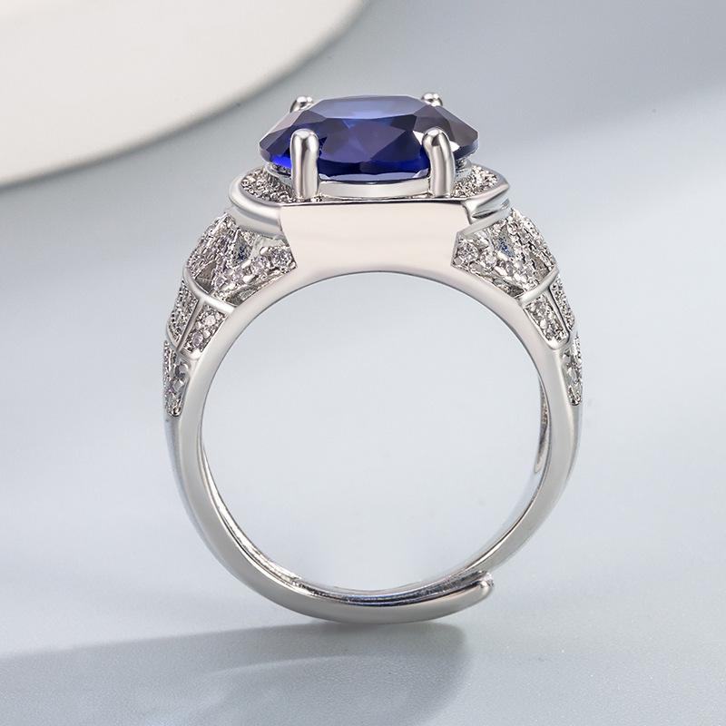 Luxury Oval Simulated Sapphire Silver Engagement Ring