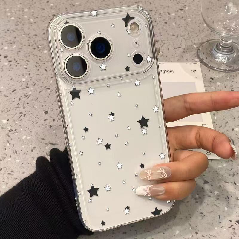 

Black and White Stars Drop-Proof Phone Case for Apple 11, 13 Pro, 14, 15, 16, 17 Pro Max - Cartoon Space Shell Design Apple 16 Plus