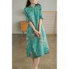 Chinese-style Improved Disc-buckled Cheongsam Skirt, Summer New Stand-up Collar Literary Dress, Retro Printed Cheongsam