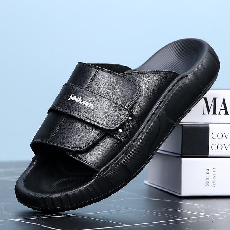 Herren Genuine Leather Slide Sandalen Outdoor Slip-On Flache Schuhe Mit Rutschfester Sohle