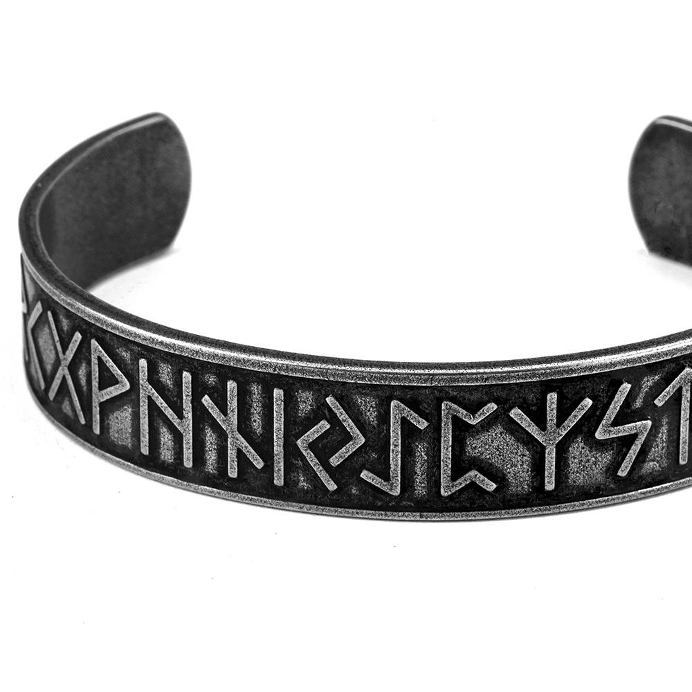 Vintage Nordic Viking Rune Inscription Stainless Steel Men's Bracelet
