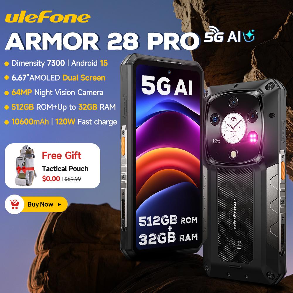 Ulefone Armor 28 Pro 5G AI Rugged Phone 512GB ROM 120W MTK Dimensity 7300 10600mAh 6.67”AMOLED 64MP Smartphone