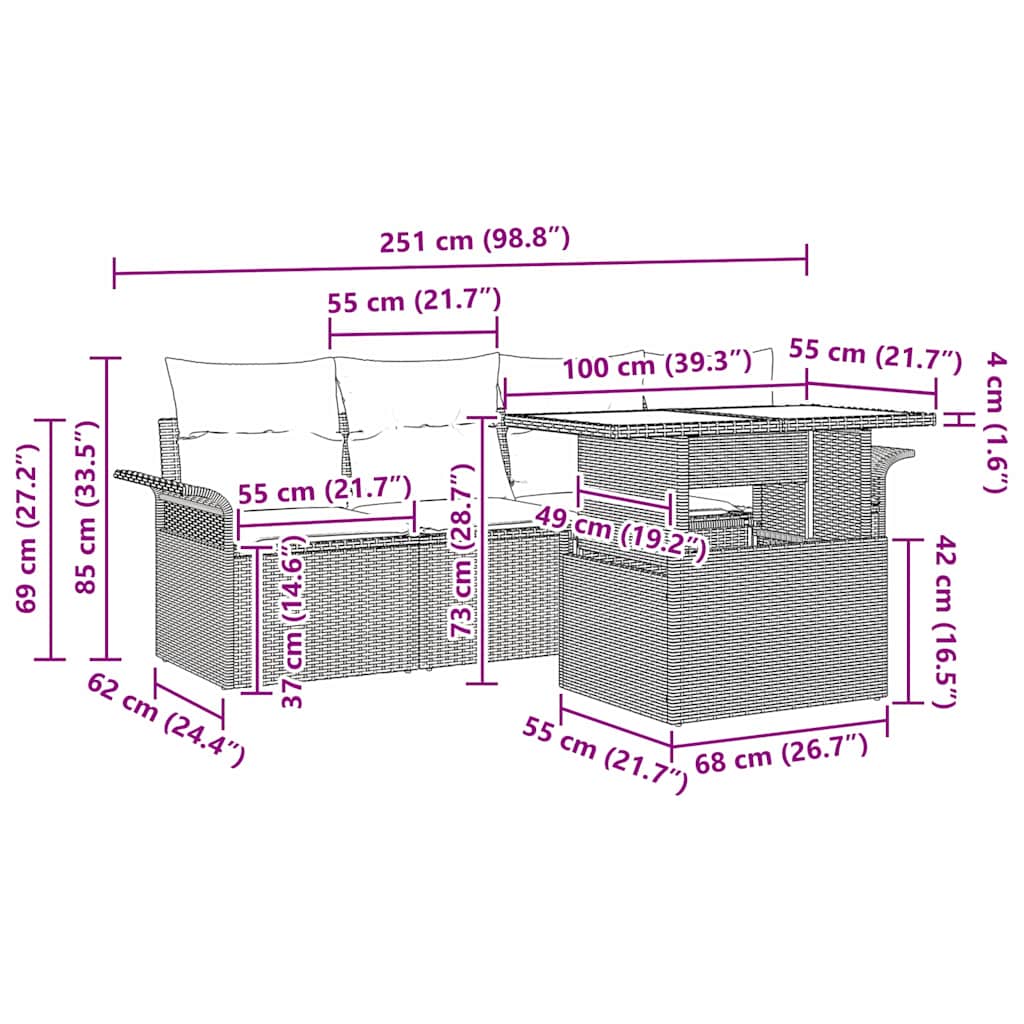 Garden Sofa Set with Cushions 5 pcs Brown Poly Rattan