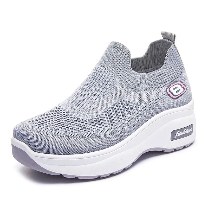 Women's Breathable Mesh Fly-Knit Casual Shoes with Thick, Soft Soles for Comfortable Height Increase