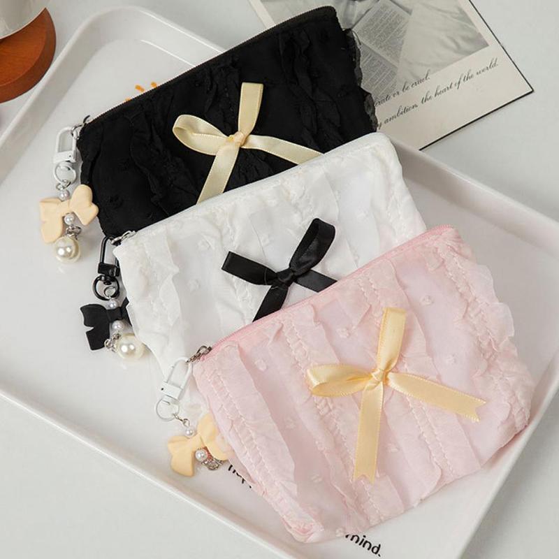 Urocza Damska Mini Torebka na Makijaż Koreański Koronkowy Kok Płócienna Portmonetka Mała Saszetka Torebka Kawaii Damska Torba na Kosmetyki z Zamkiem