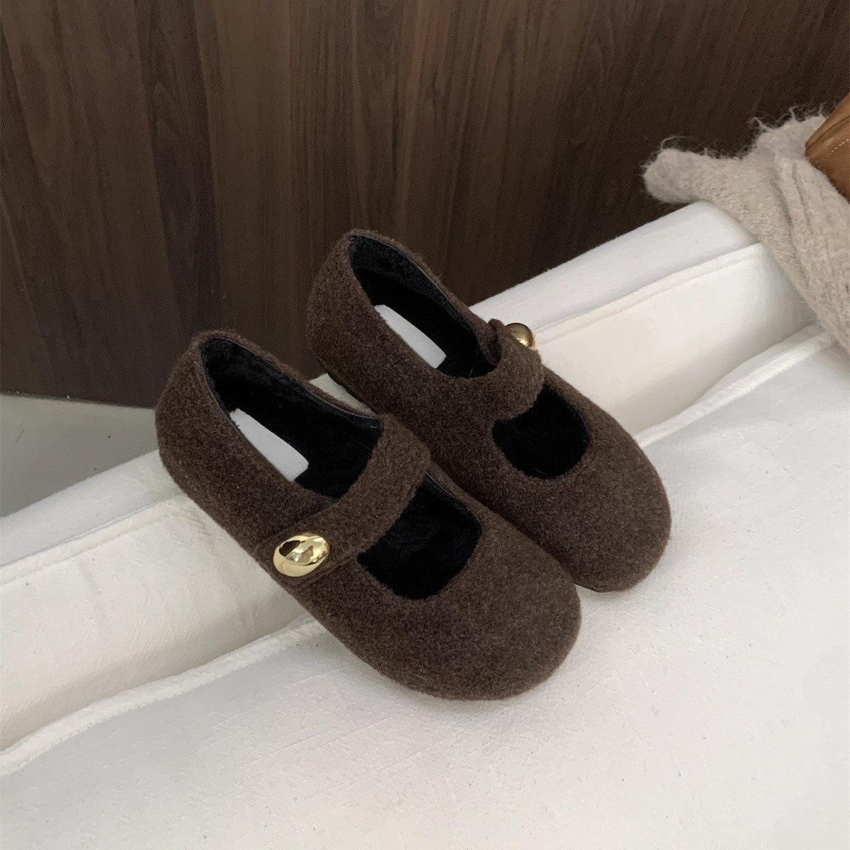 

Vintage gray word with Mary Jane Birkenstock shoes thermal cotton shoes velvet single shoes women s beanie shoes 40 коричневий