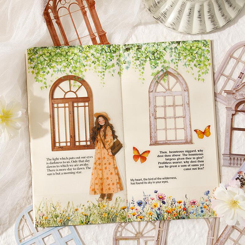 10 pcs Fabric patterned flower window non-stick hand-written material decorative stickers hand made Collage material
