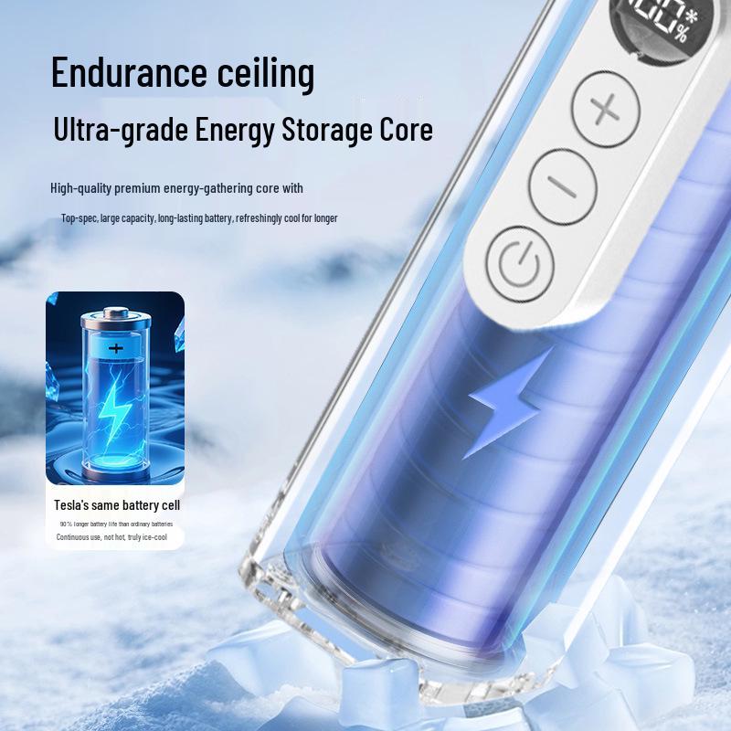Handheld Transparent Mecha Air-Cooled Fan with HD Display & Semiconductor Cold Compress