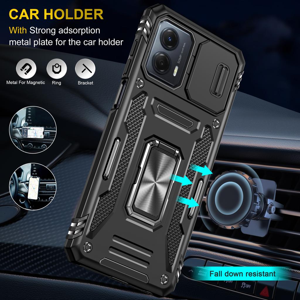 For Motorola Moto G53 5G Armor Series Slide Lens Protection Phone Case PC+TPU Kickstand Cover