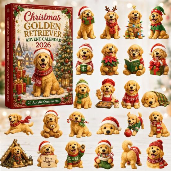 Acrylic Collectible Toys 2026 Dog Christmas Advent Calendar, 24-Day Ornament Set with Mini Puppy New Year Celebration Gift Figures, 2D