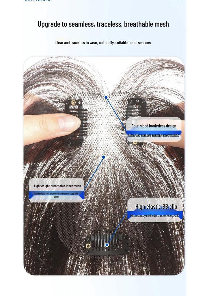 Fluffy Real Hair Bangs Wig for Women: Covers Gray Hair, Lightweight with Seamless Sideburns for Added Volume