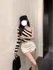 Korean-Style Black & White Striped Asymmetrical One-Shoulder Top - Women's Spring/Autumn Base Layer, Cropped to Show Collarbone, Ins Style