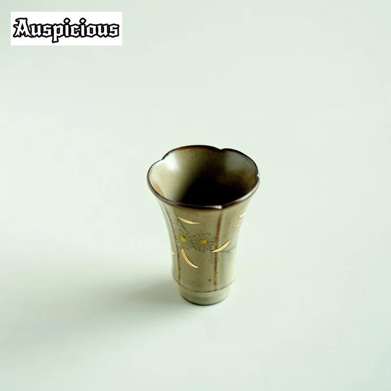 35ml Hand-painted Small Daisy Teacup Outline in Gold Jug Master Cups Teabowl Fragrance Cup Kung Fu Tea Household Tea Items Craft
