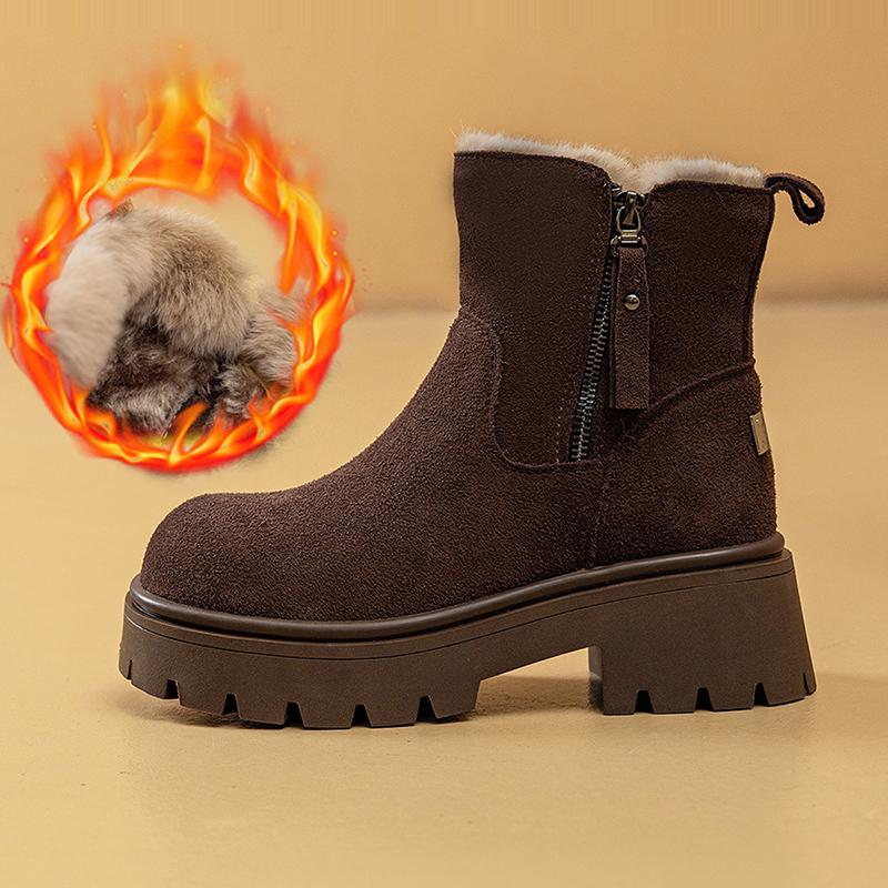 

Зимняя обувь из натуральной кожи для женщин, туфли на высоком каблуке, теплые плюшевые сапоги для холодной зимы, модный бренд, женские ботильоны, квадратный каблук 5 см 40 коричневый