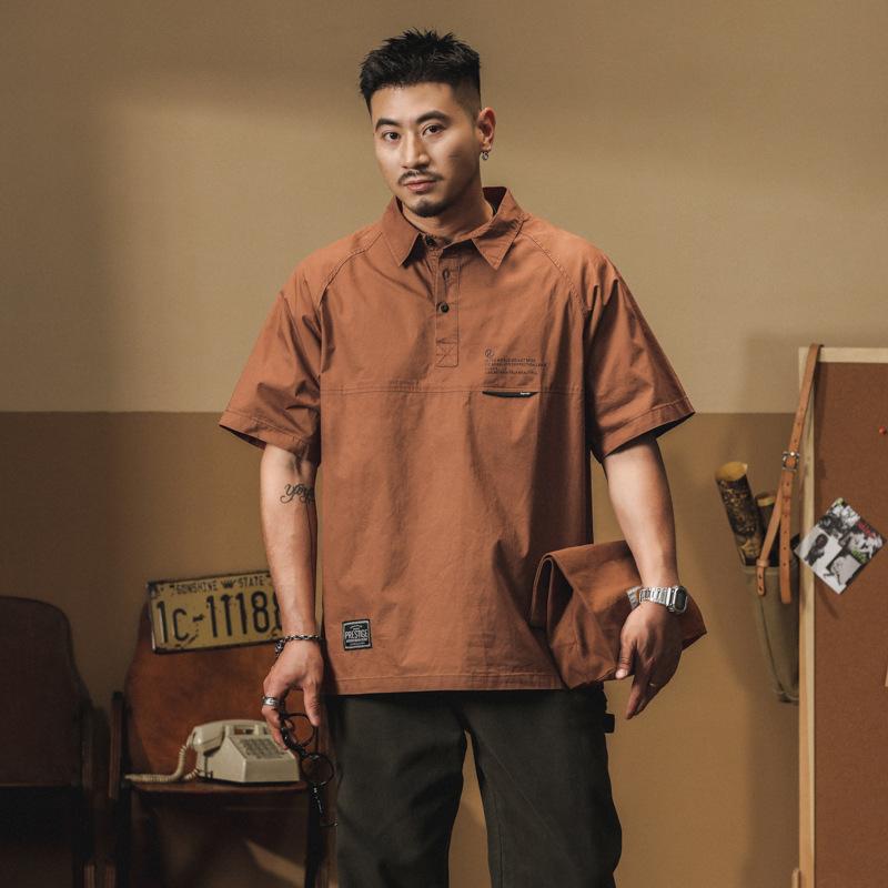 

Американская повседневная хлопковая футболка-поло высокого класса с инструментальной отделкой, мужская свободная футболка, мужская ретро футболка с коротким рукавом, рубашка 4XL оранжевый