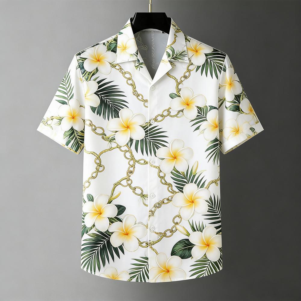 Men's Summer Fashion Short Sleeve Lapel Shirt Fun Pattern Sunset Coconut Tree 3D Printed Shirt Beach Beach Clothes Casual Tops