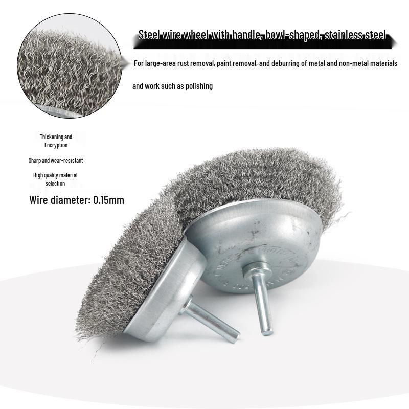 6mm Handle Stainless Steel Wire Brush Bowl for Rust, Stain, Paint, Burr Removal & Polishing