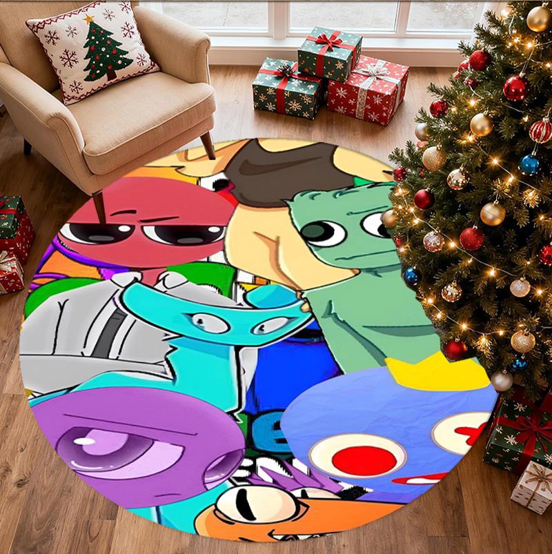 Game Rainbow Friends Pattern Round Rug, Indoor/Outdoor Mat, for Picnic, Gameroom, Bedroom, Office, Living Room, Home Decor Carpet, Birthday Gift