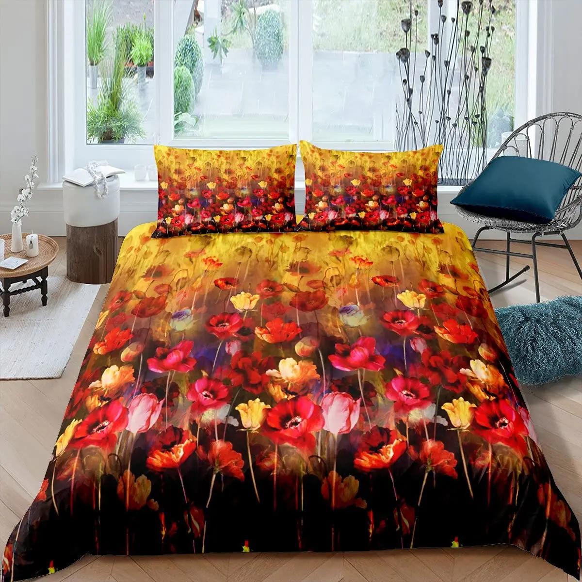 

Comforter Sugar Skull King Size Poppy Rose Bedding Set3D Floral Skull Comforter Set Black Red Skeleton S Comforter (quilt)-EU Single(135*200cm)3pcs