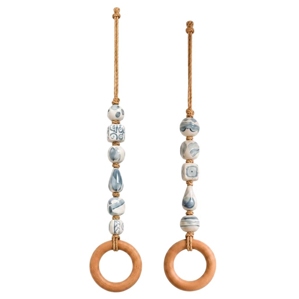 Decorative Beaded Towel Hanger with Wooden Ring - Rustic Wood Bead Hanging Holder Hand Towel Holder