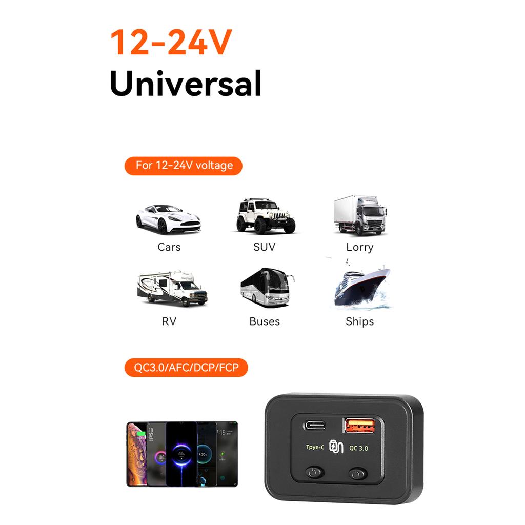 USB Type C Car Charger with Quick Charge & PD Fast Charging High Speed QC3.0 USB+Type C Charger for Car Motorcycle