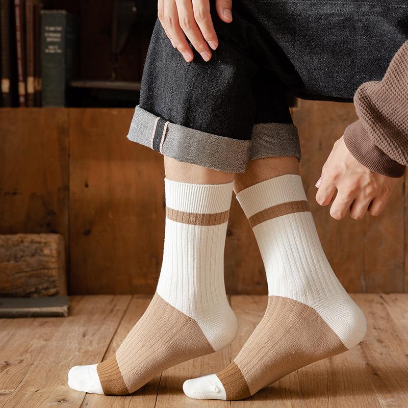 Men's Spring and Autumn Pure Color Cotton Striped Color Tube Socks