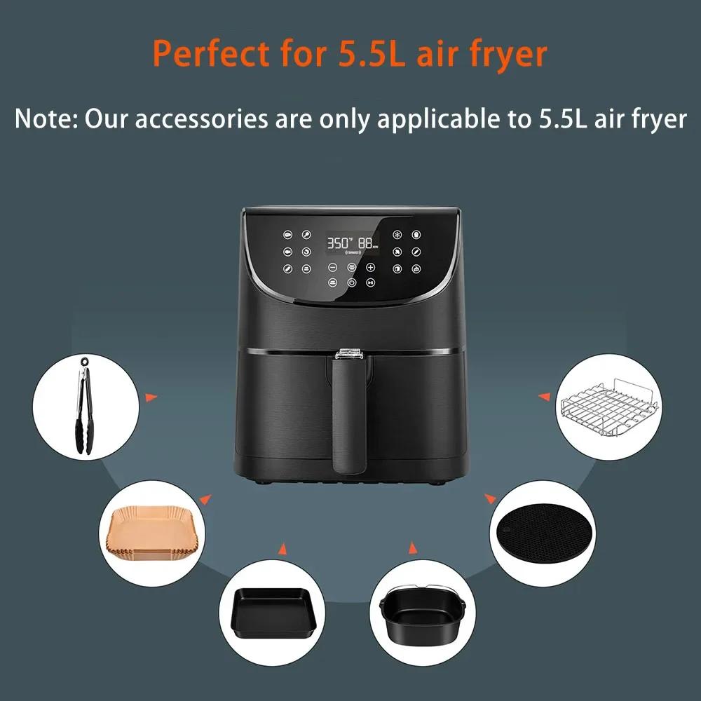 6pcs 9pcs AirFryer Accessories Set 8inch Fit for 5.5L Airfryer Baking Basket Pizza Plate Grill Pot Kitchen Cook Tool For Home