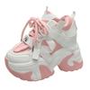 Fashion Women High Platform Casual Leather Shoes 2025 New Autumn Lace-up Chunky Sneakers 10.5cm Wedges Hidden Heels Leisure Shoes Woman