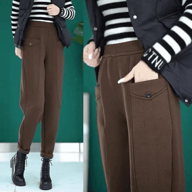 Autumn/Winter Women's Plus Velvet High-Waisted Slimming Harem Pants - Warm, Versatile, Casual Fashion for Moms