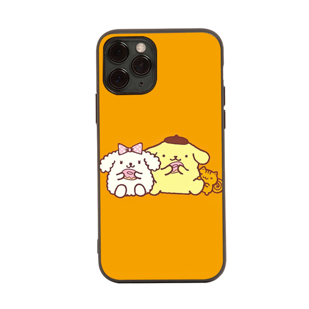 HK28 PomPom Purin Black Sofe Case for iPhone 16 15 Plus 14 13 Pro 8 SE XR XS Max P30 Nova 5T Y5P Y6 Y7 Y8P Y9 Realme C30 C33 C31 VIVO Y36 V27