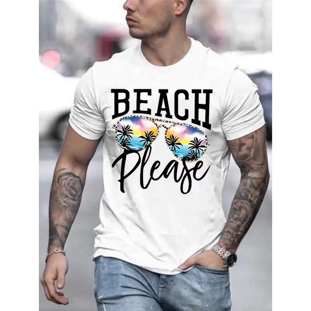 Men's Fashion Trend Casual Surfboard Printed T-shirt Round Neck Short Sleeve Top Summer New Sports Top Beach Vibe T-shirt