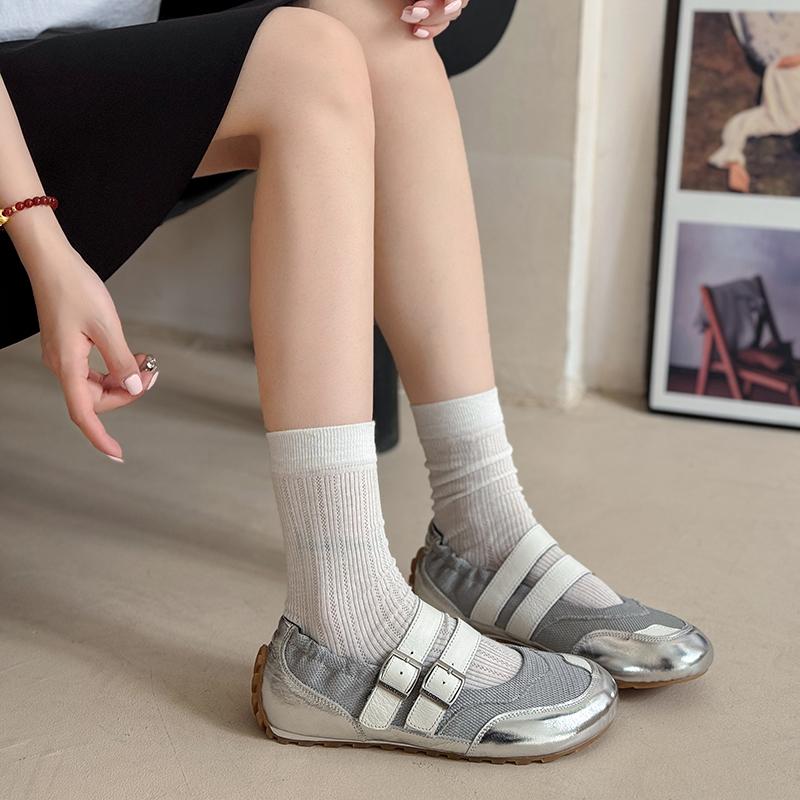 

Мода 2025 Осень Новые Балетные Спортивные Мэри Джейн Ретро Туфли для Женщин Чувство Дизайна Одинарные Туфли для Женщин 40 серебряный