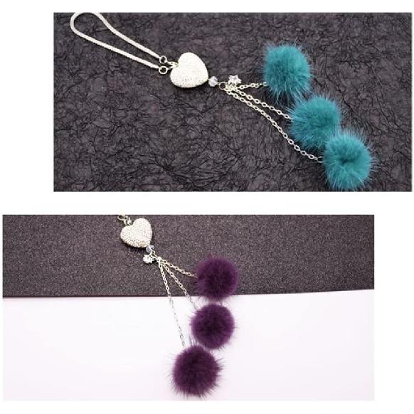 Bling Heart Rhinestones Diamond Car Accessories, Cute Love Heart Plush Ball Car Mirror Hanging Accessories Lucky Rearview Mirror Charms Decorations